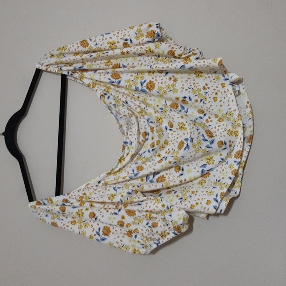 Eloquii Floral Women's Top Blouse Butter Yellow Blue 20 Off Shoulder Fairy Boho - Picture 5 of 8